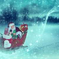 Santa Claus and Elf riding in the Sleigh 